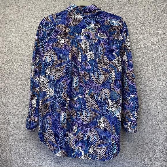 Chicos Multicolor Fine Corduroy Long Sleeve Artsy Button Up Shirt Sz M - Picture 5 of 9